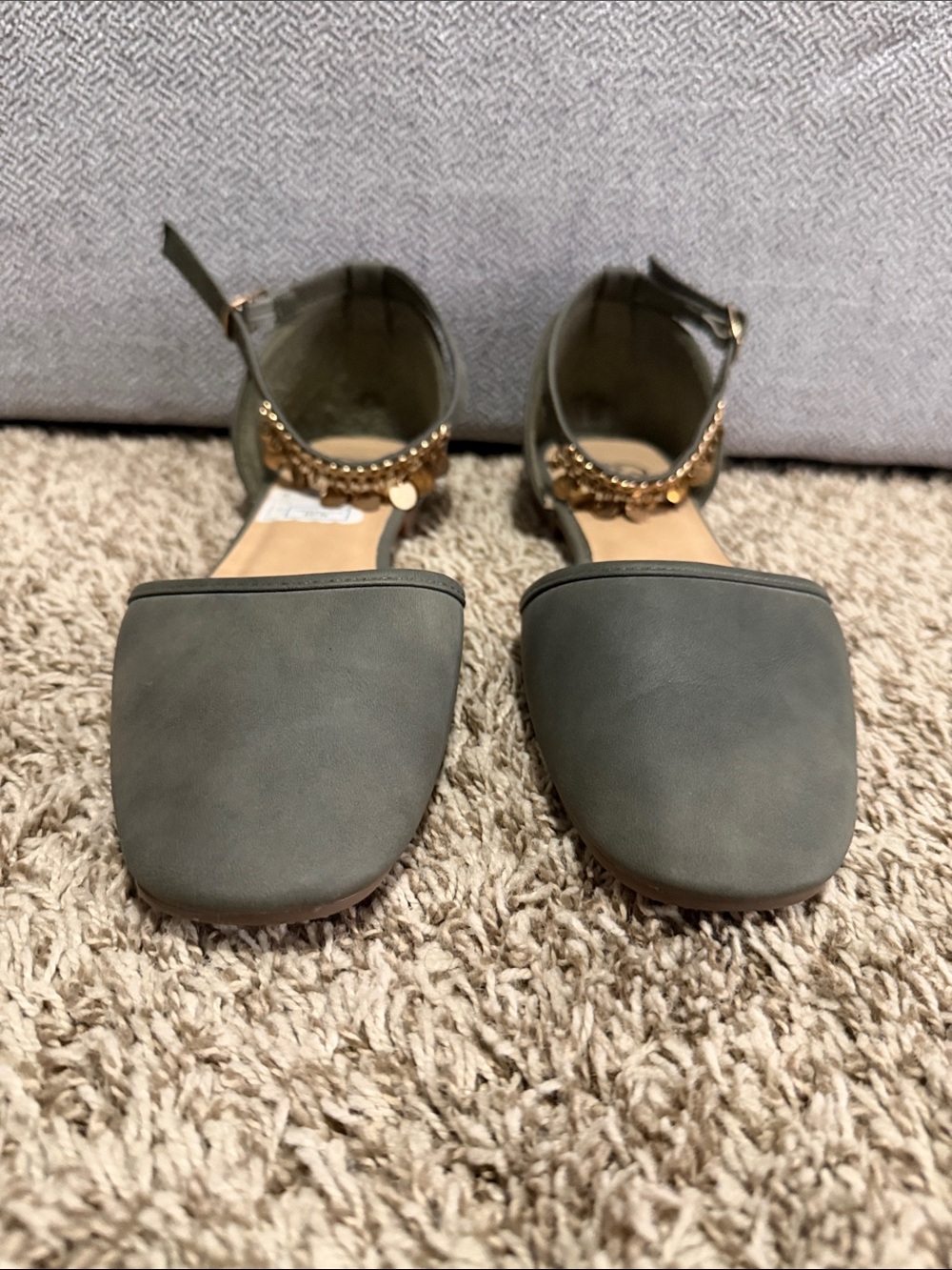 Daisy Fuentes Olive Green D'Orsay Flats with Gold Chain Ankle Strap